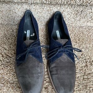 Manolo Blahnik Blue and Gray Women’s Suede Oxfords